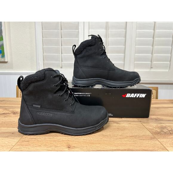 Baffin Mens Truro Boots Black Leather Felt Collar Size 10 NIB Weatherproof Comfy - Picture 2 of 14